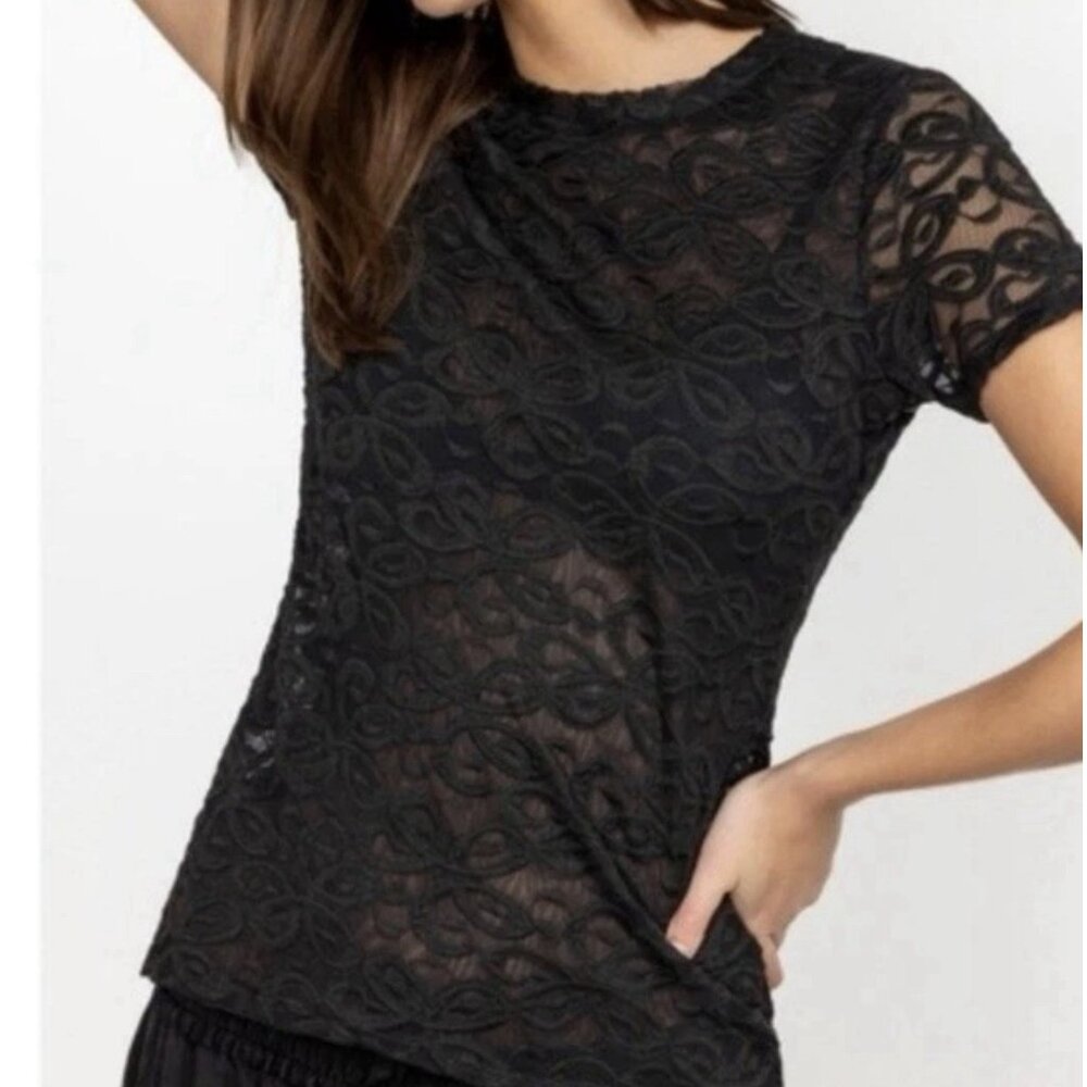 Johnny Was NWT Large Black Astrid Sheer Embroidered Lace Sheer Blouse NEW W TAGS - Picture 2 of 10